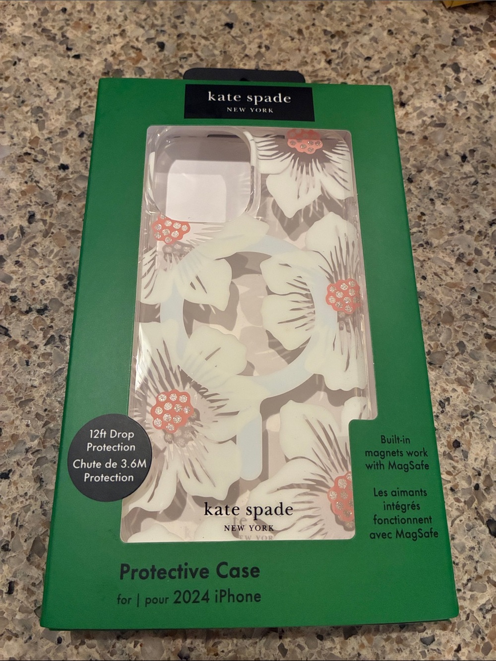 Kate Spade 12 ft drop protection case for 2024 iPhone Floral Hollyhock design